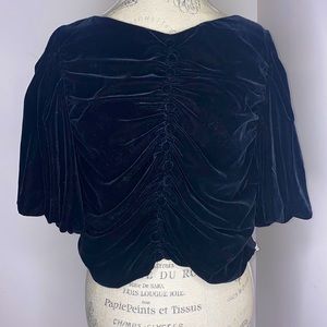 ZARA Black Velvet Rauch Button Top XL